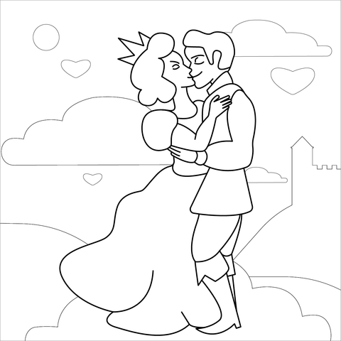 Prince And Princess Kissing Coloring Page